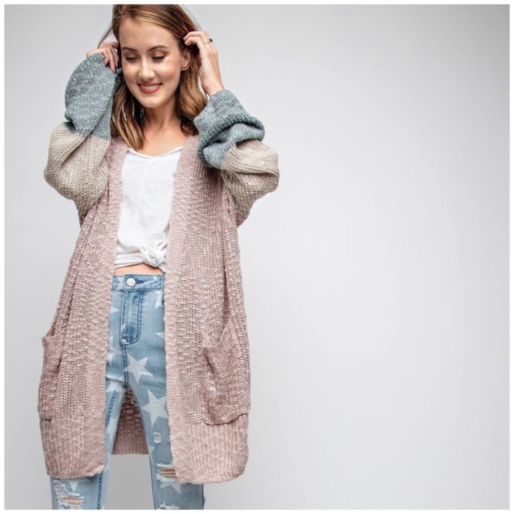 ❄️LAST2️⃣//MAUVE COLOR BLOCK CARDIGAN